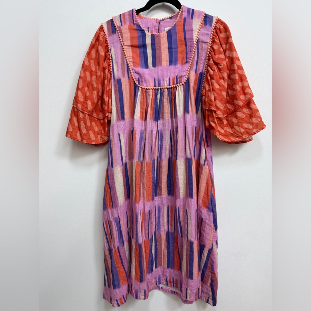 Katie Kortman Colorful Striped Dress with Patterned Sleeves - Picture 2 of 5